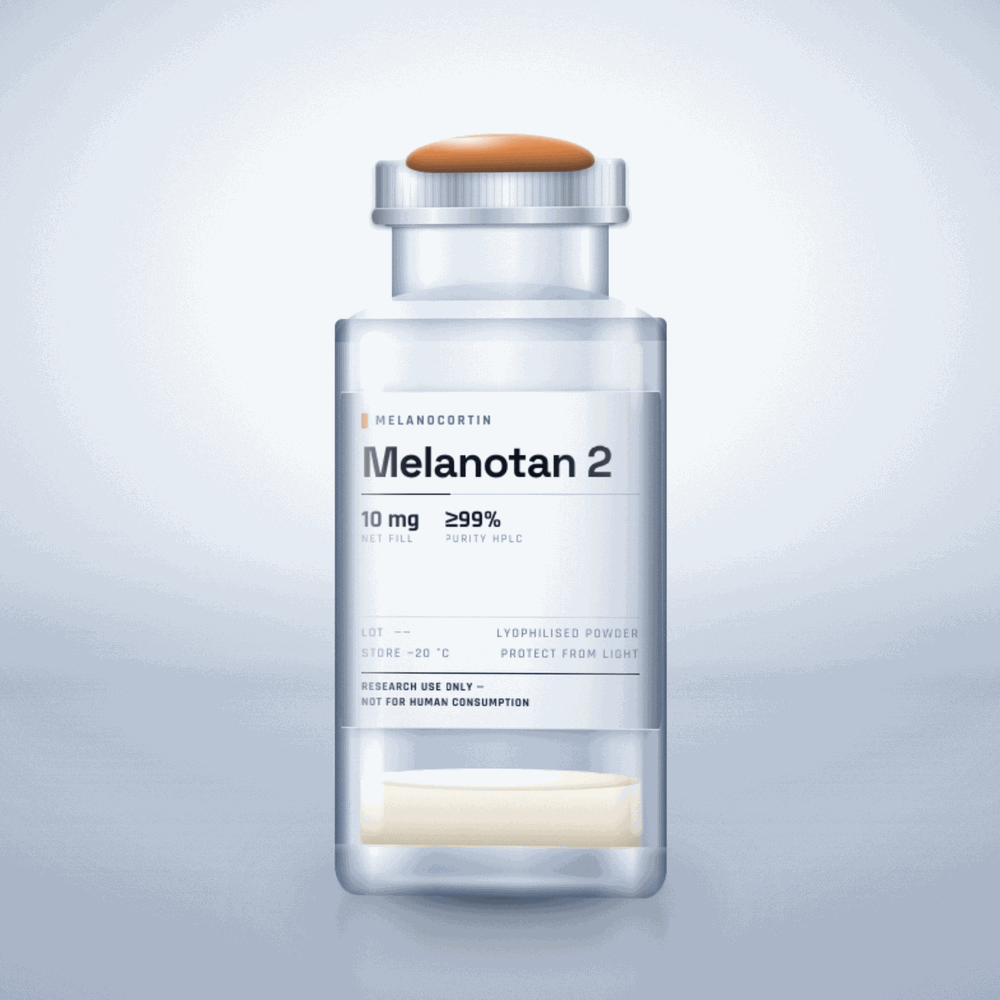 Melanotan 2 — lyophilised research compound vial, for laboratory research use only